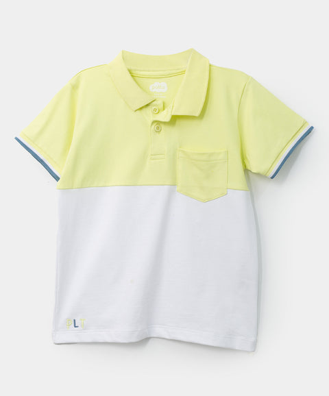 Camiseta tipo polo para bebé niño en algodón color lima con blanco