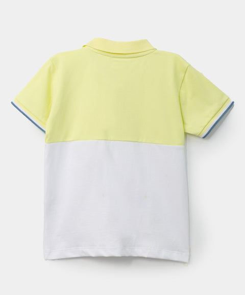 Camiseta tipo polo para bebé niño en algodón color lima con blanco