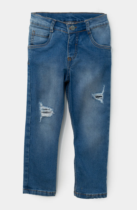 Jean para bebé niño en denim color índigo con rotos