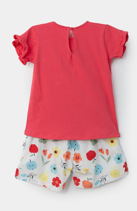 Conjunto de short con blusa para bebé niña en licra color fresa