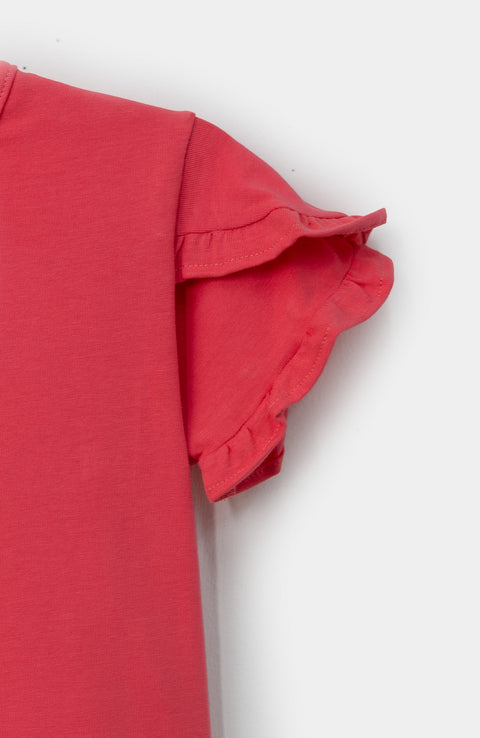 Conjunto de short con blusa para bebé niña en licra color fresa