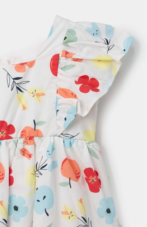 Vestido corto para bebé niña en popelina color blanco