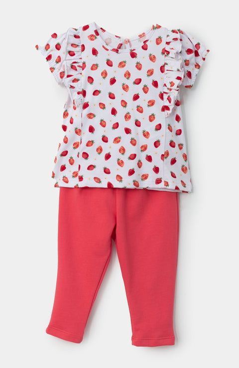 Conjunto de jogger con blusa para recién nacida en tela suave color fresa