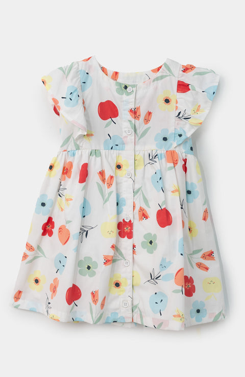 Vestido para recién nacida en popelina color blanco con estampado de flores