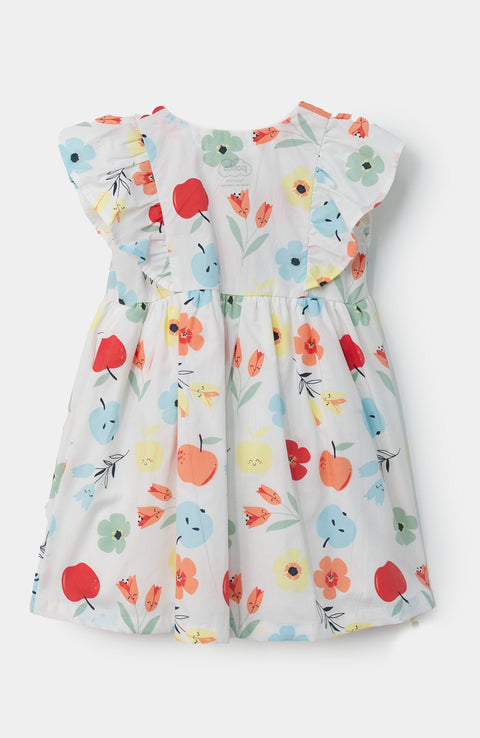 Vestido para recién nacida en popelina color blanco con estampado de flores