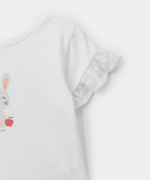Blusa para recién nacida en licra color blanco con estampado de conejo animado