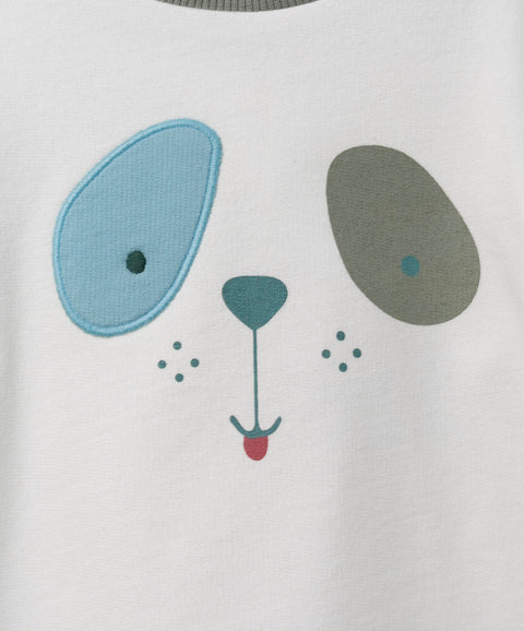 Buzo para recién nacido en burda color marfil con verde y azul