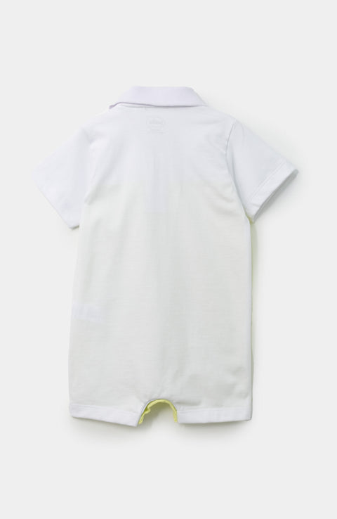 Mameluco tipo polo para recién nacido en algodón color lima con blanco