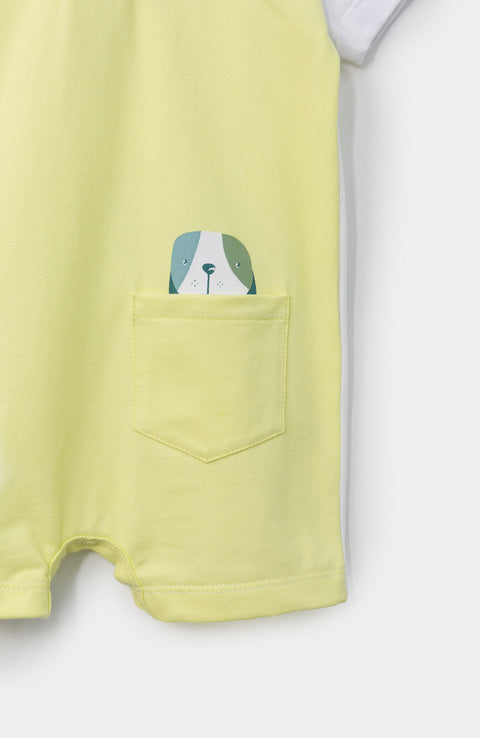 Mameluco tipo polo para recién nacido en algodón color lima con blanco
