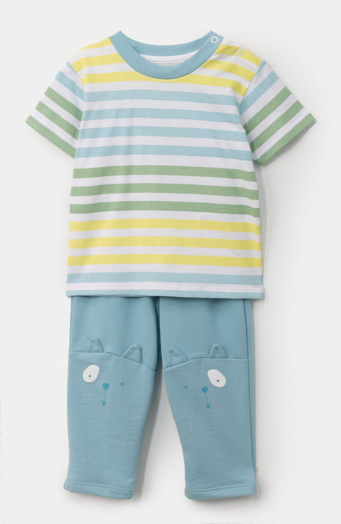 Conjunto de camiseta Y jogger para recién nacido en tela suave y burda color azul