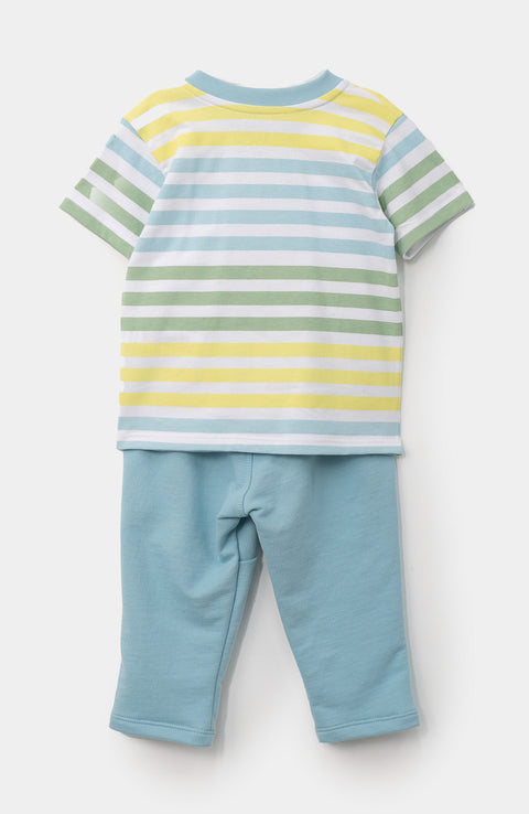 Conjunto de camiseta Y jogger para recién nacido en tela suave y burda color azul