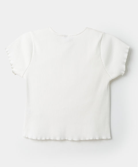 Camiseta manga corta para niña en rib color marfil