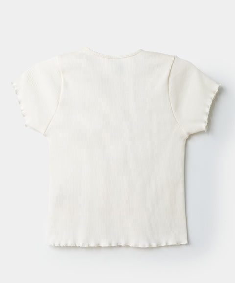 Camiseta manga corta para niña en rib color marfil