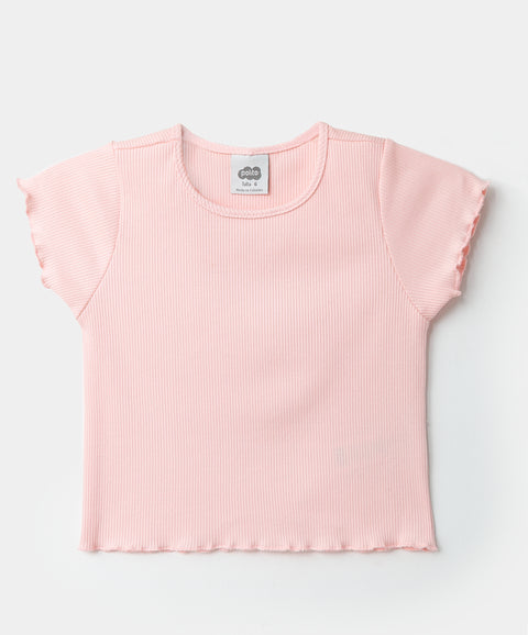 Camiseta manga corta para niña en rib color rosado