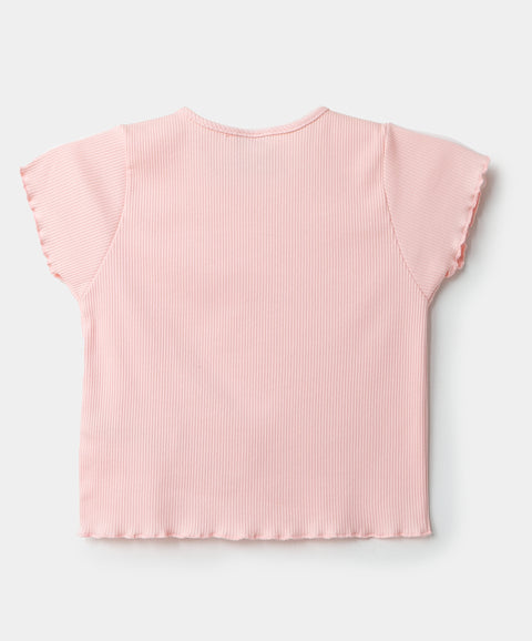Camiseta manga corta para niña en rib color rosado