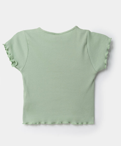 Camiseta manga corta para niña en rib color verde