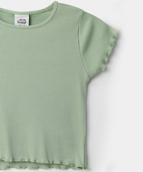 Camiseta manga corta para niña en rib color verde