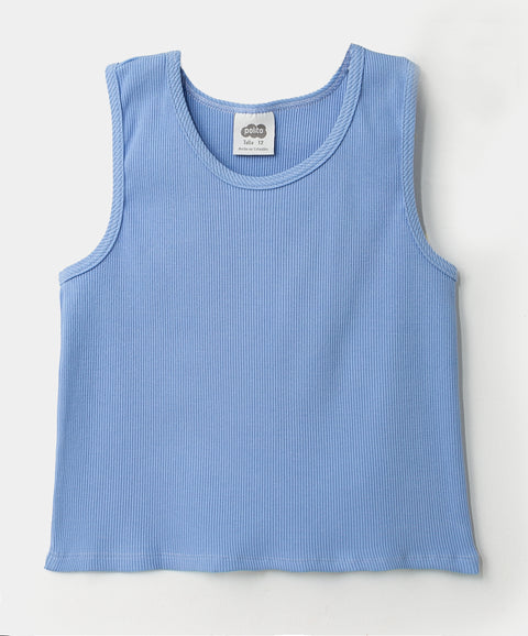 Camiseta manga sisa para niña en rib color lila
