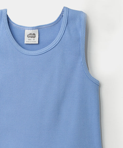 Camiseta manga sisa para niña en rib color lila