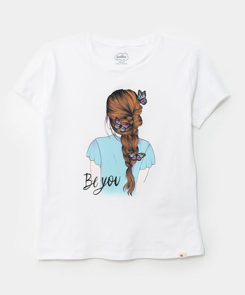 Camiseta Con Estampado Para Niña En Licra Color Blanco