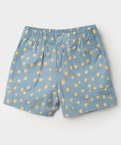 Short para niña en popelina color azul con estampado de animal print