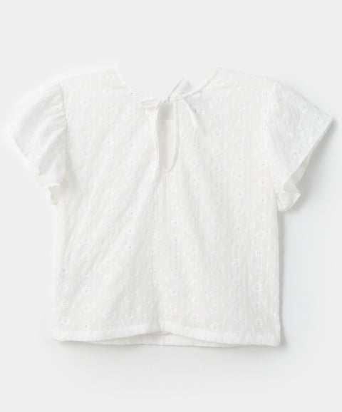 Blusa para niña en ojalillo color blanco