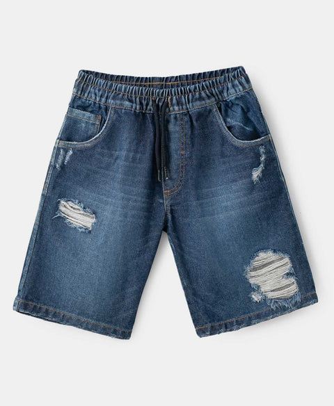 Bermuda De Jean Para Niño Con Pretina Resortada Color Índigo