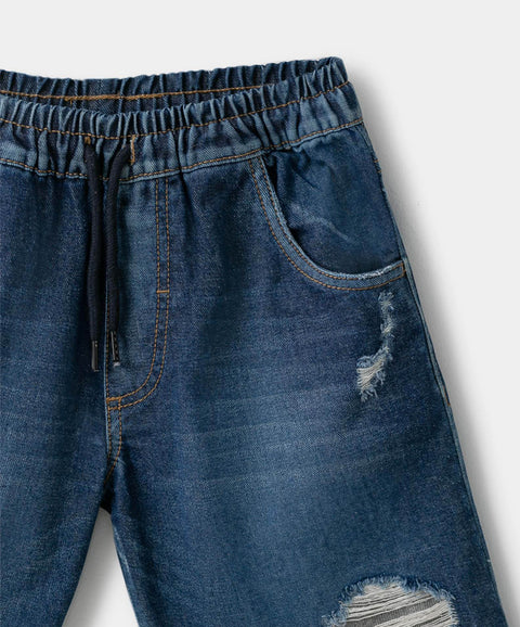 Bermuda De Jean Para Niño Con Pretina Resortada Color Índigo