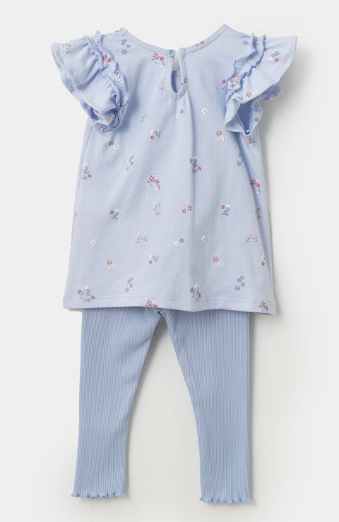 Conjunto de blusa y leggings para bebé niña en tela suave color lila con estampado de flores