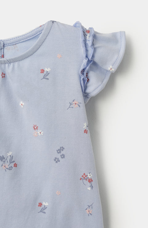 Conjunto de blusa y leggings para bebé niña en tela suave color lila con estampado de flores