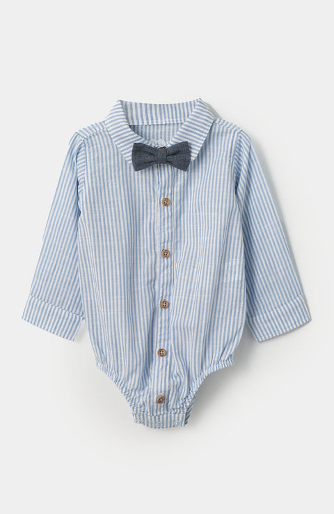 Camisa manga larga para recién nacido en grosella color blanco con rayas azules