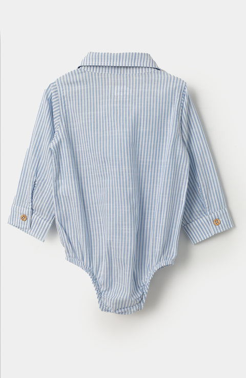 Camisa manga larga para recién nacido en grosella color blanco con rayas azules