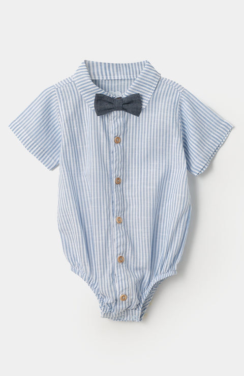 Camisa manga corta para recién nacido en grosella color blanco con rayas azules