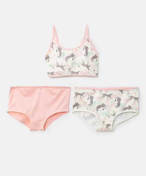 Paquete de top y panties para niña en algodón color beige