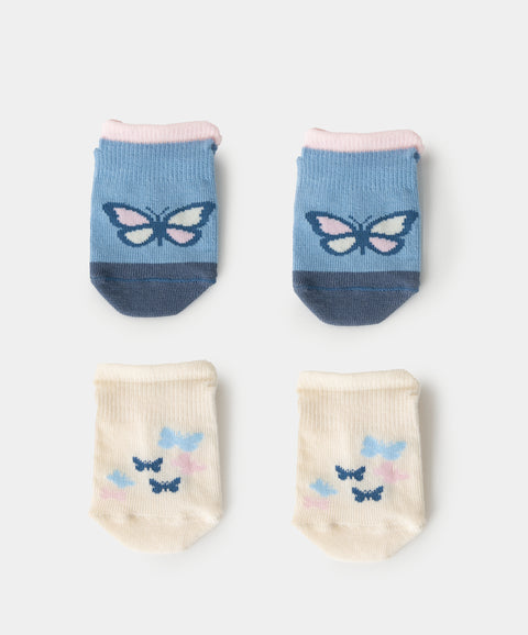 Medias Tobilleras X2 Para Bebé Niña En Algodón En Colores Azul y Marfil