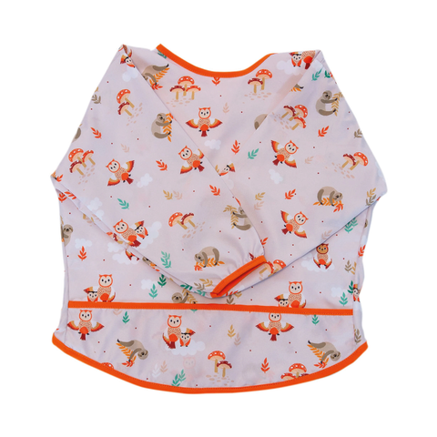 Babero para bebé niño color rojo con estampado de oso perezosos y búhos