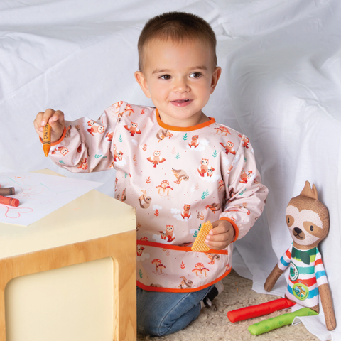 Babero para bebé niño color rojo con estampado de oso perezosos y búhos