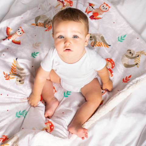 Cobija para recién nacido con estampado de búhos y osos perezosos