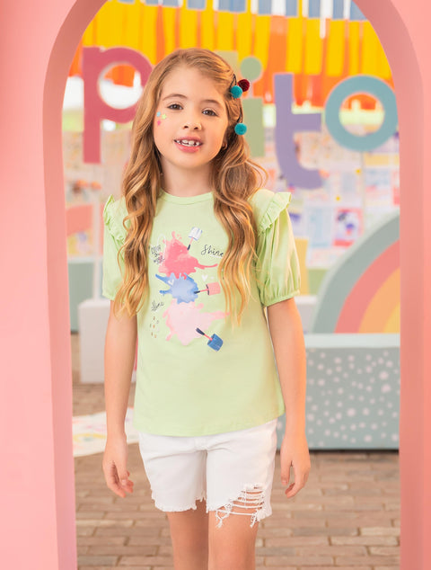 Camiseta para niña en licra color verde manzana