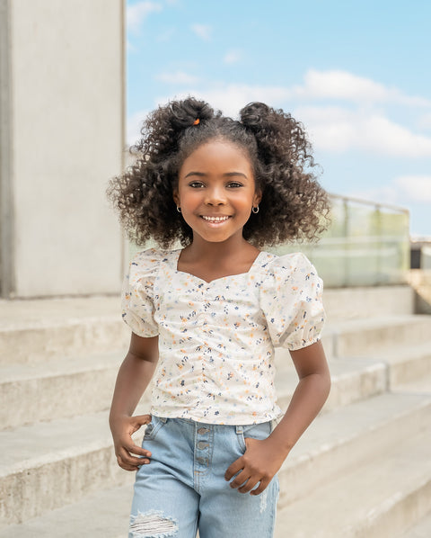 Blusa para niña en popelina color marfil