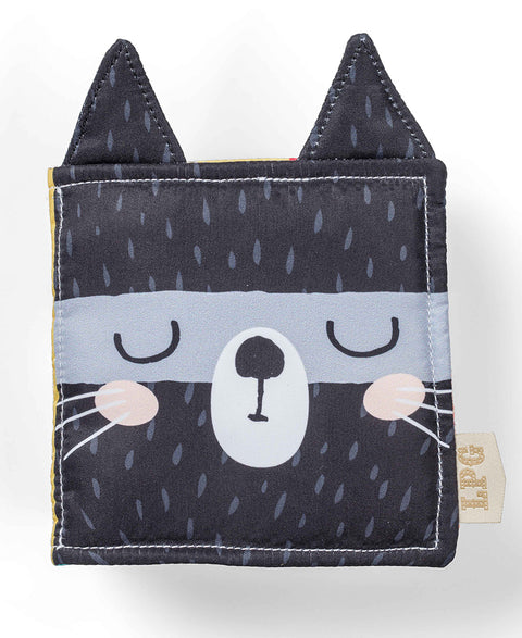 Libro de tela para bebé con estampado de gato
