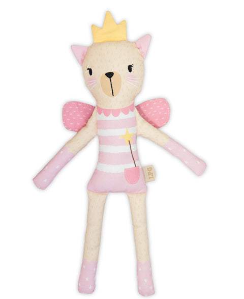 Peluche de gatita princesa en tela suave color rosado