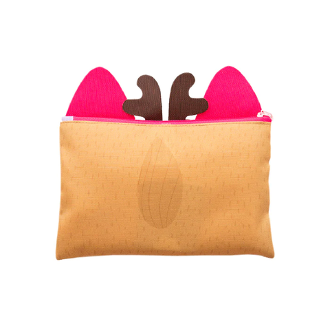 Cartuchera para niña color fucsia y arena con estampado de venado