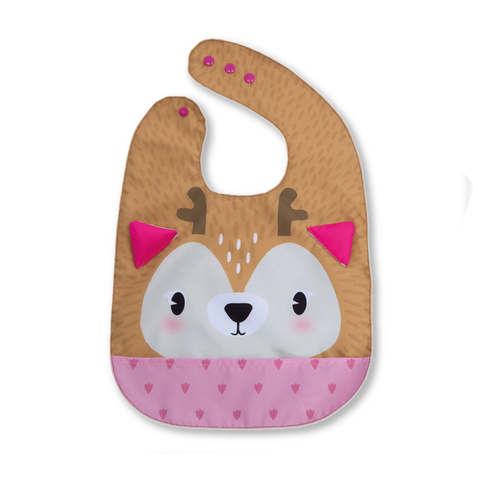 Babero para bebé niña color arena con estampado de venado